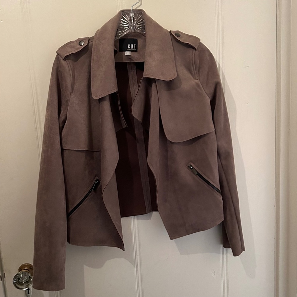 KUT Taupe, faux suede cropped jacket